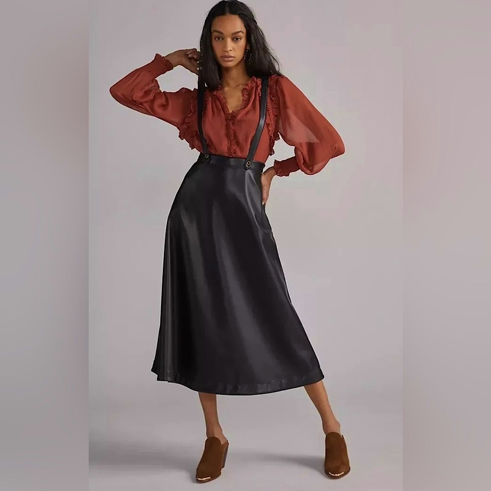 ANTHROPOLOGIE Faux Leather Pinafore Suspender Skirt New With Tags